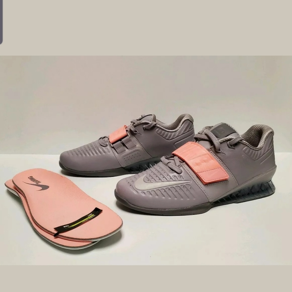 Nike Gray and Pink Romelos Lifting Shoe